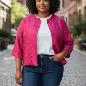 Eileen Fisher SILK Crinkle Button-Front Blouse | Pink | Textured Top Size 1X
